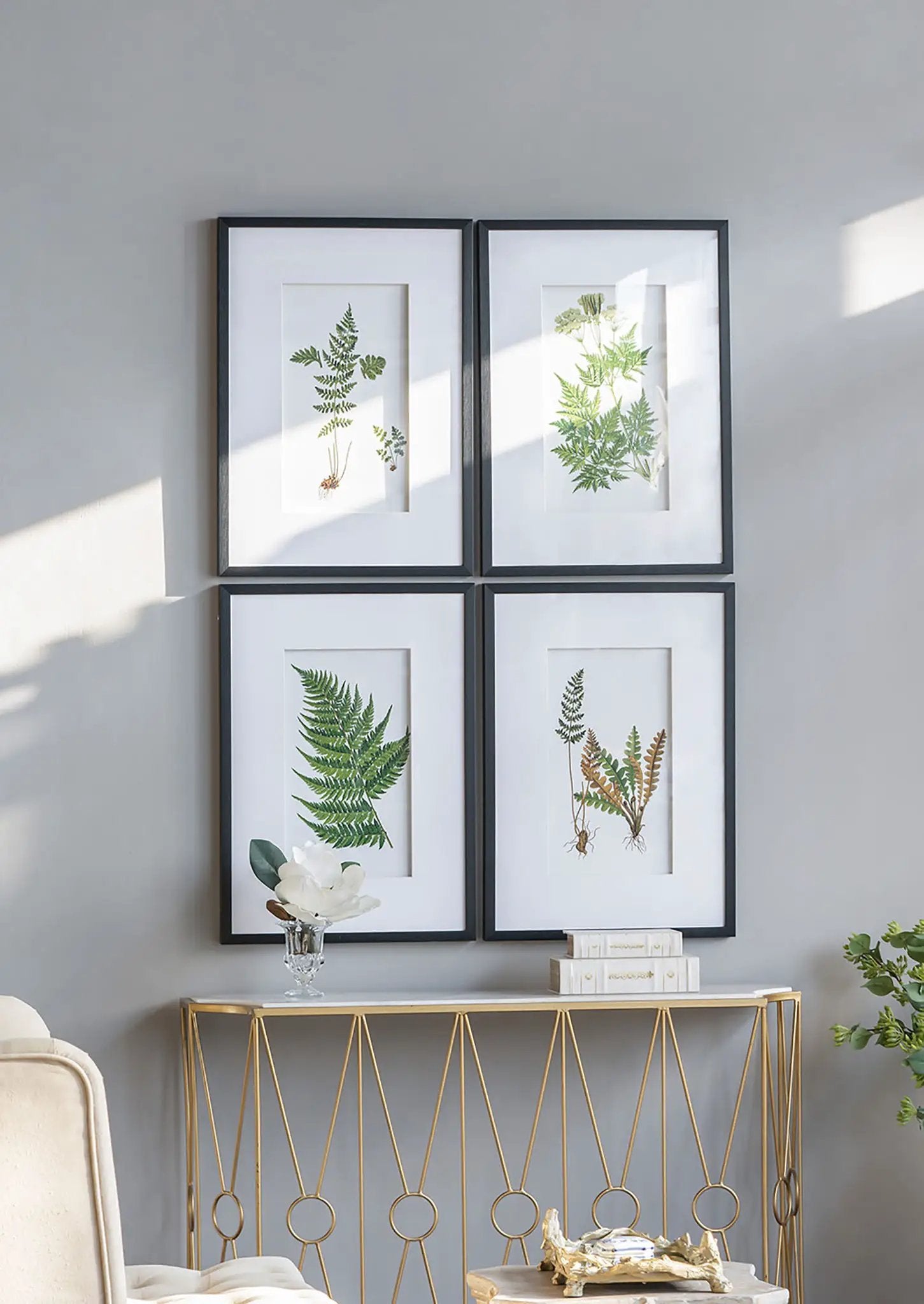 Botanical And Fern Wall Art, Wall Decor For Living Room Dining Room Entryway (Set of 4) - White / Black by Unique Piece Furniture