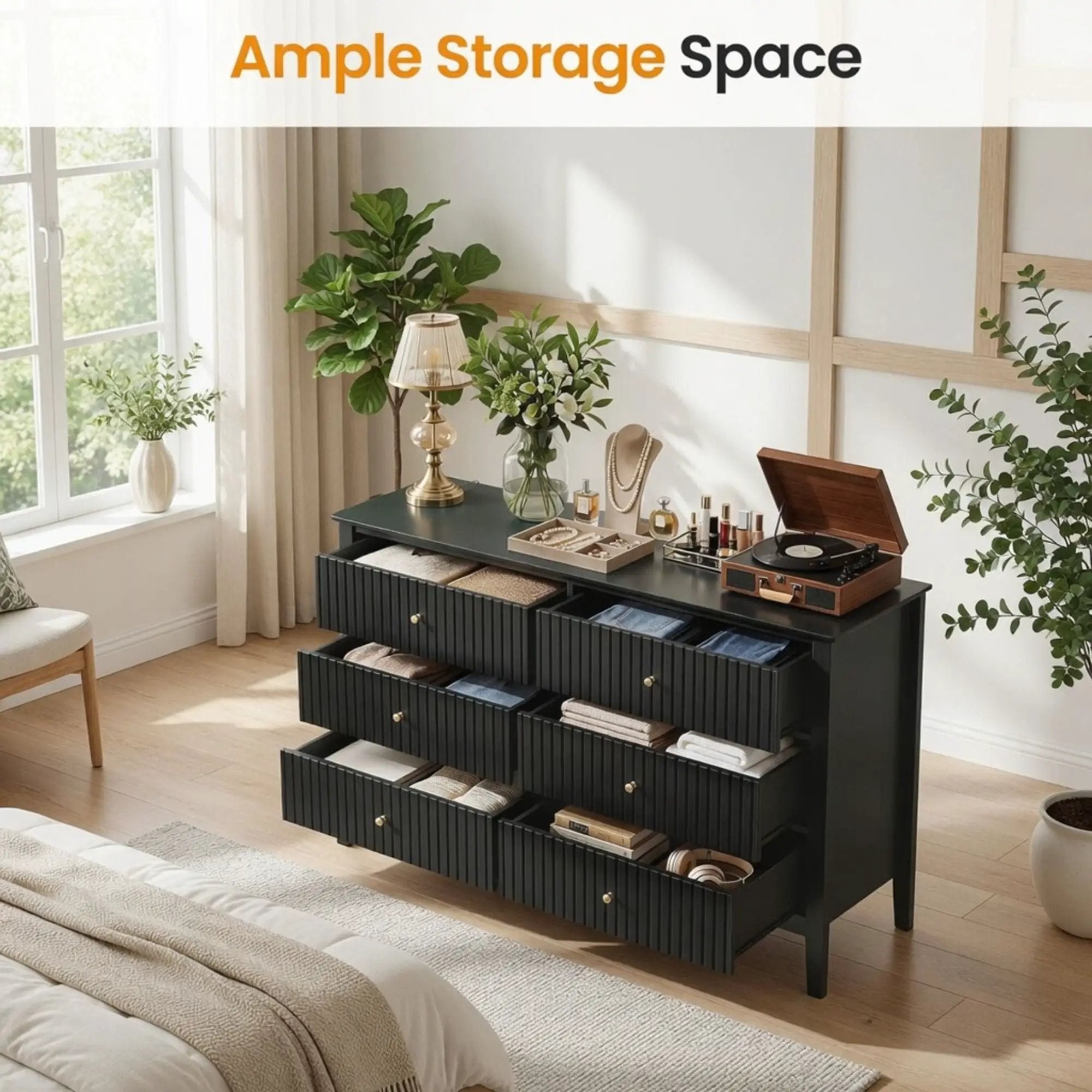 Modern 6 Drawer Fluted Dresser by HouseOfZazla