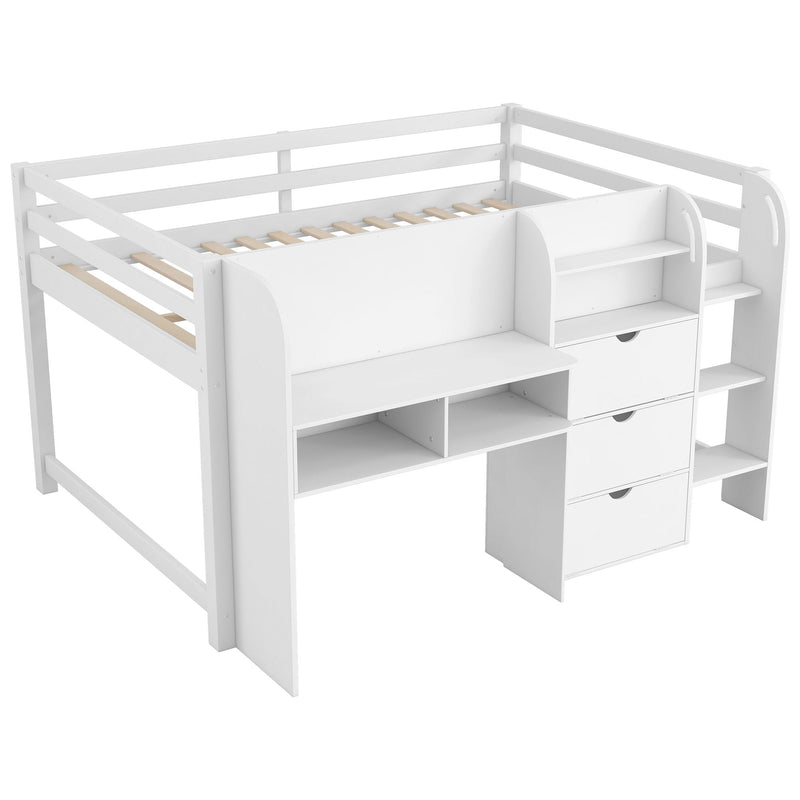 Low Loft Bed With Built In Desk, Storage Cabinets, Open Bookcase And Doodle board by HouseOfZazla