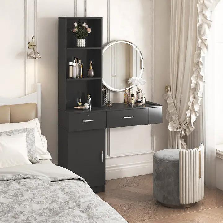 Black Modern Simple Hair Desk with Multi-Layer Storage by HouseOfZazla