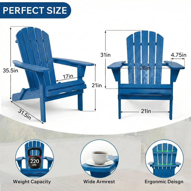 Outdoor Folding Adirondack Chair With Pre-Assembled BackRest & SeatBoard Patio - Navy Blue by Unique Piece Furniture