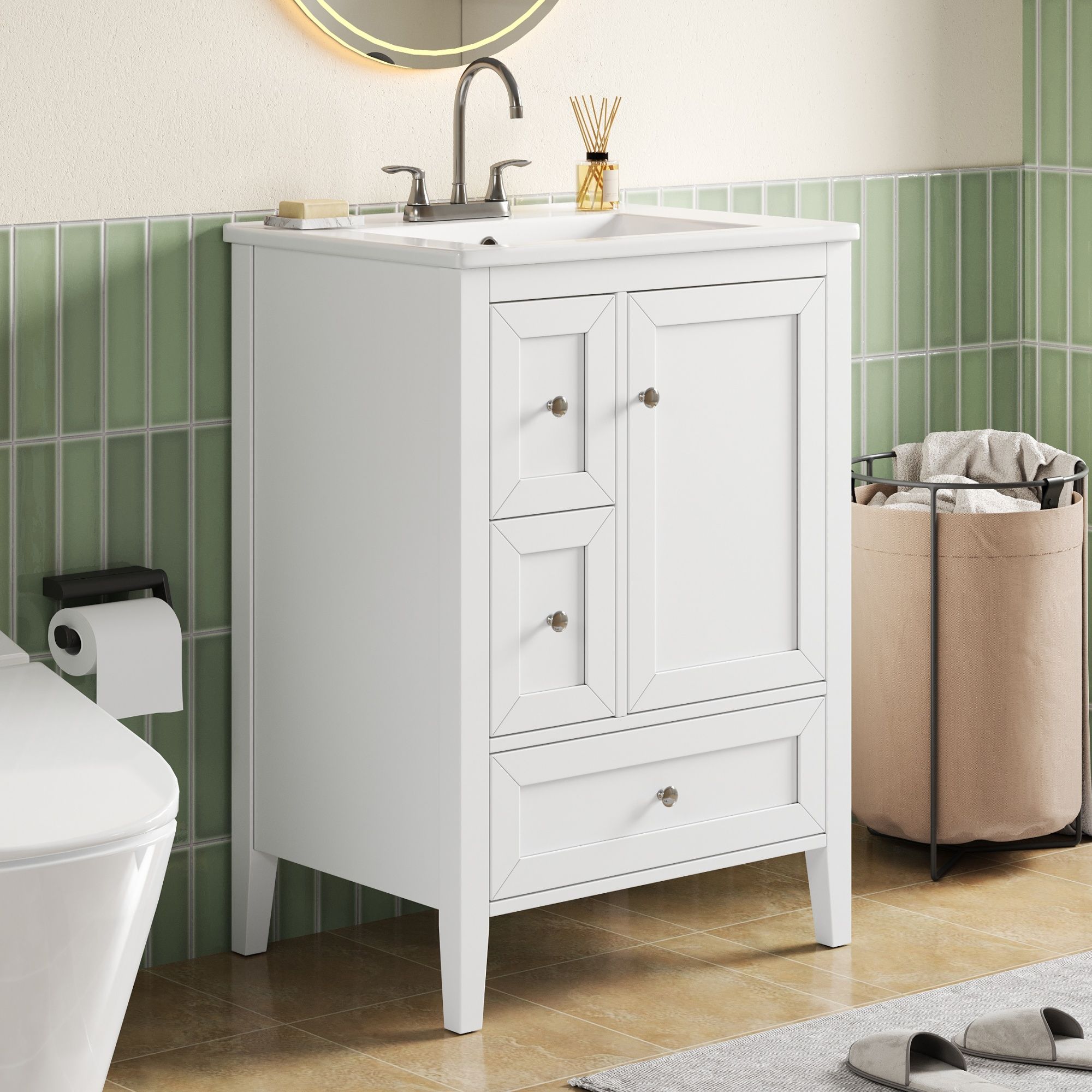 Modern Bathroom Vanity With Sink, Soft Close Drawers & Door, Storage Rack by HouseOfZazla