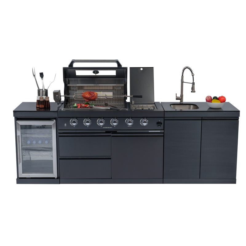 NG 104" 4-Burner 72,000 BTU Black Outdoor Kitchen Island Grill Rotisserie by Chery Industrial