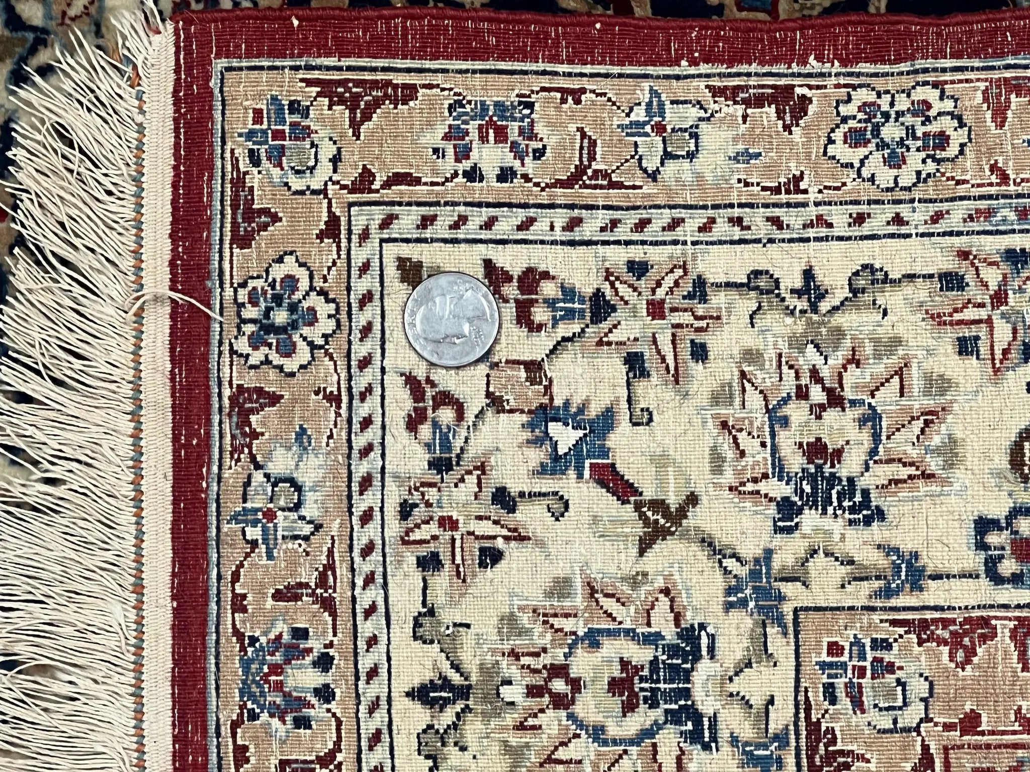 Super Fine Persian Nain Rug 3.6 x 5.4, Navy Blue and Ivory, 700 KPSI by Jewel Rugs