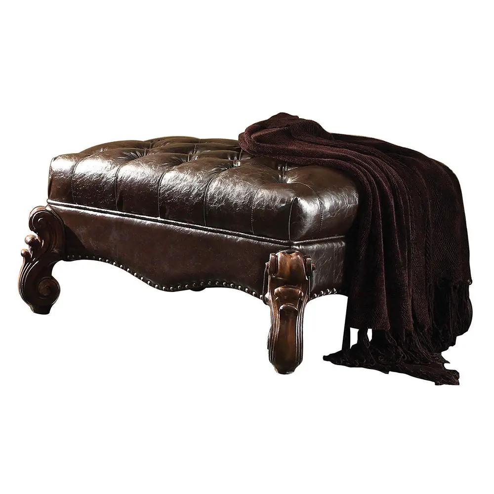Versailles - Ottoman - Two Tone Dark Brown Synthetic Leather & Cherry Oak by Unique Piece Furniture