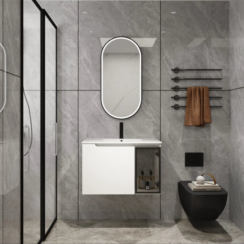 30" Wall-Mounted Bathroom Vanity With Ceramic Sink, Glossy by HouseOfZazla
