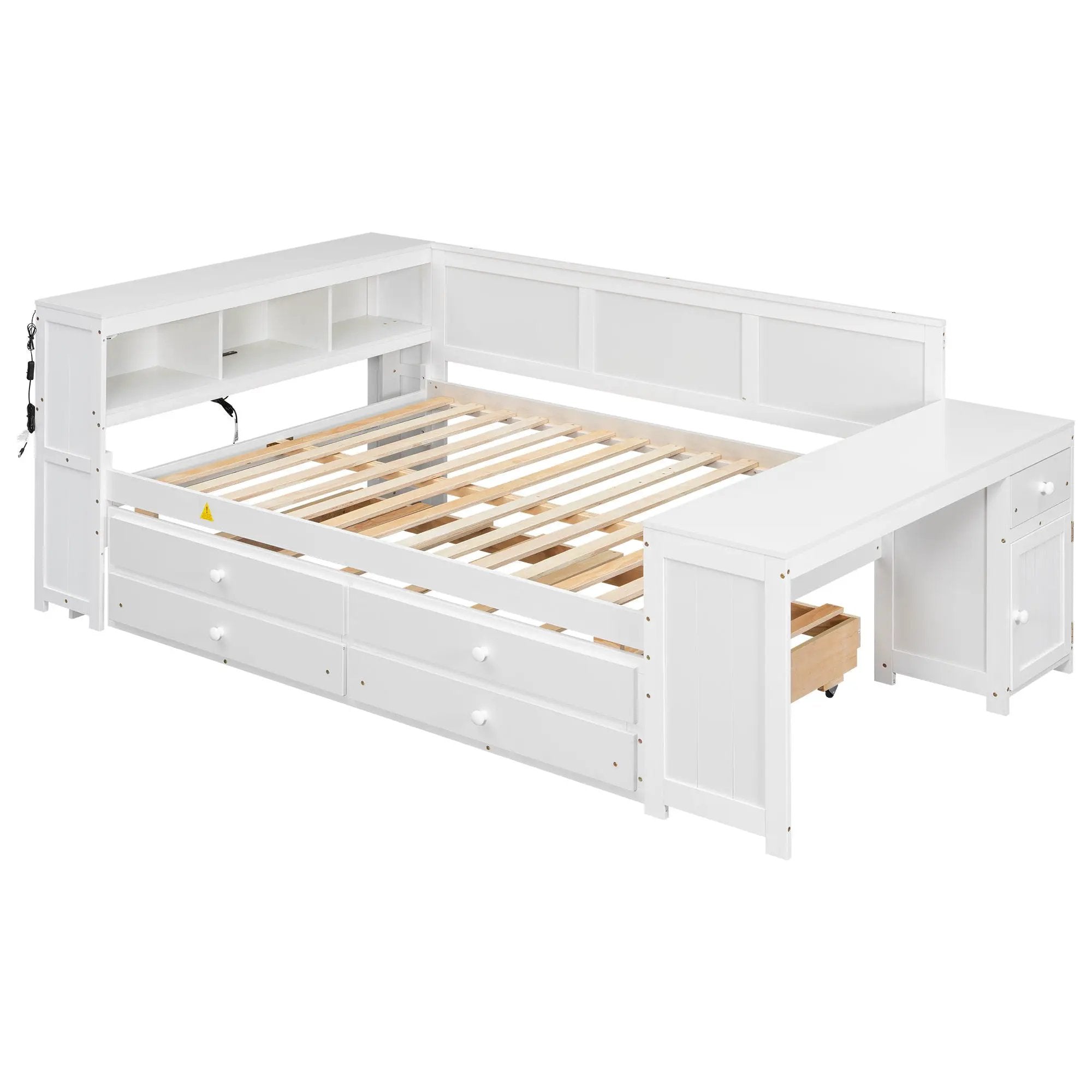 Daybed With Storage Shelves, Drawers, Trundle, Charging Station, LED Light, Desk And Cabinet by Unique Piece Furniture