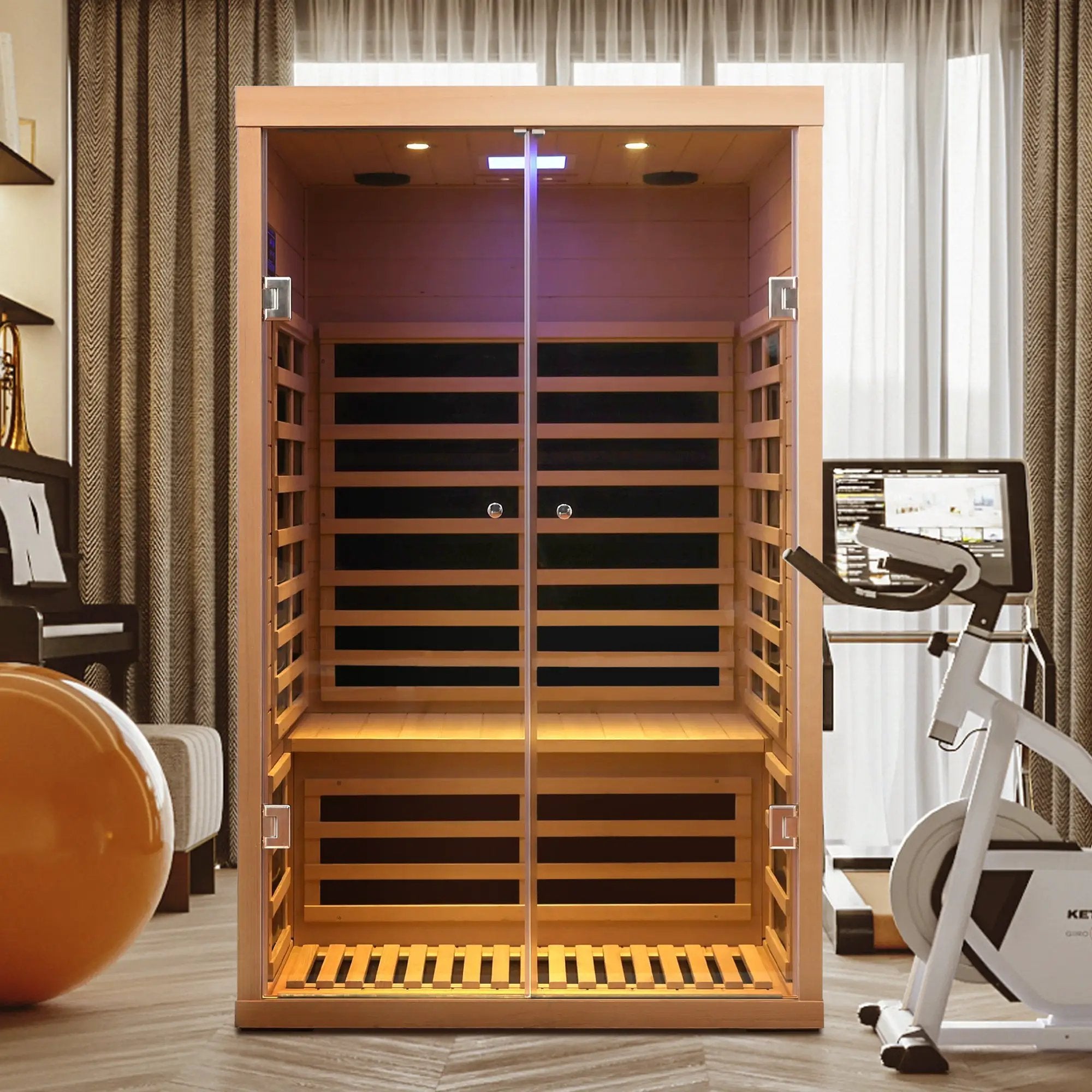 Luxury Indoor Hemlock Infrared Sauna Room with Double Doors and Glass for Two Persons by HouseOfZazla