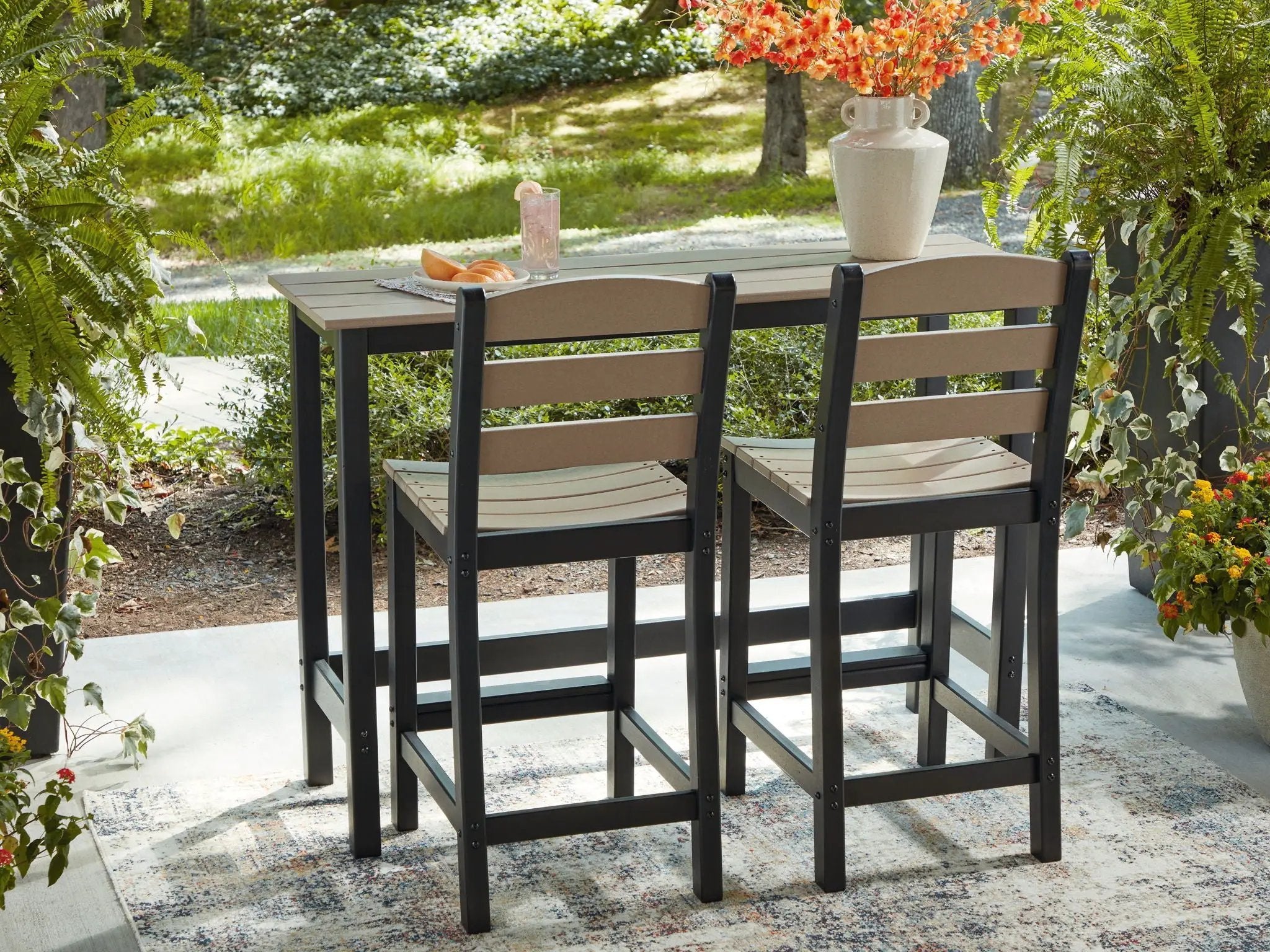 Shoreline Beach - Outdoor Counter Table And 2 Barstools (Set of 3) - Black / Beige by Unique Piece Furniture