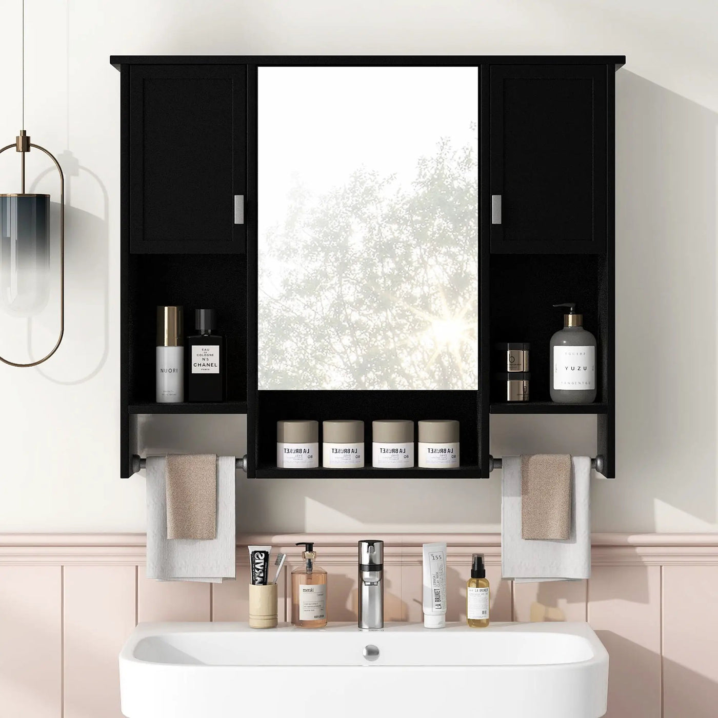 Wall Mounted Bathroom Storage Cabinet With Mirror, Medicine Cabinet With Towel Bar by Unique Piece Furniture