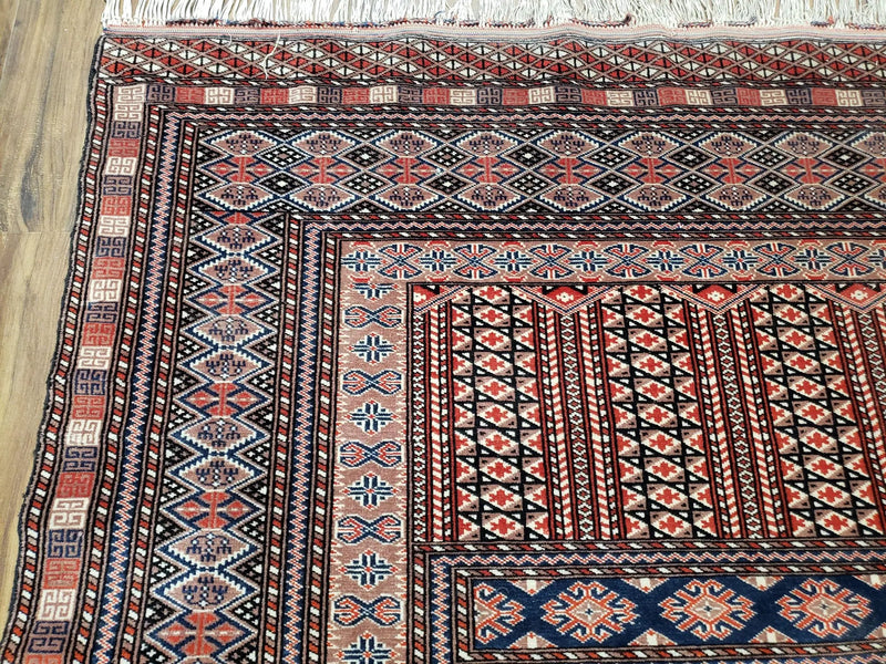 Vintage Turkoman Bokhara Rug 4x6, Four Seasons Pakistan Bukhara Turkmen Engsi Yamud Carpet, Fine Tribal Rug, Wool, Hand-Knotted, Brown, Nice by Jewel Rugs