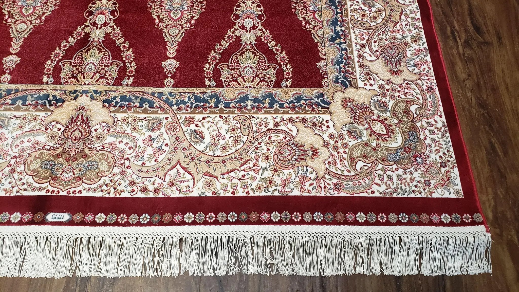 Dark Red Silk Carpet 5.3 x 7.6 ft, 5x8 Silk Rug, New Turkish Silk Carpet, Mint Condition, Beige & Red Area Rug, Bamboo Silk, High Quality by Jewel Rugs
