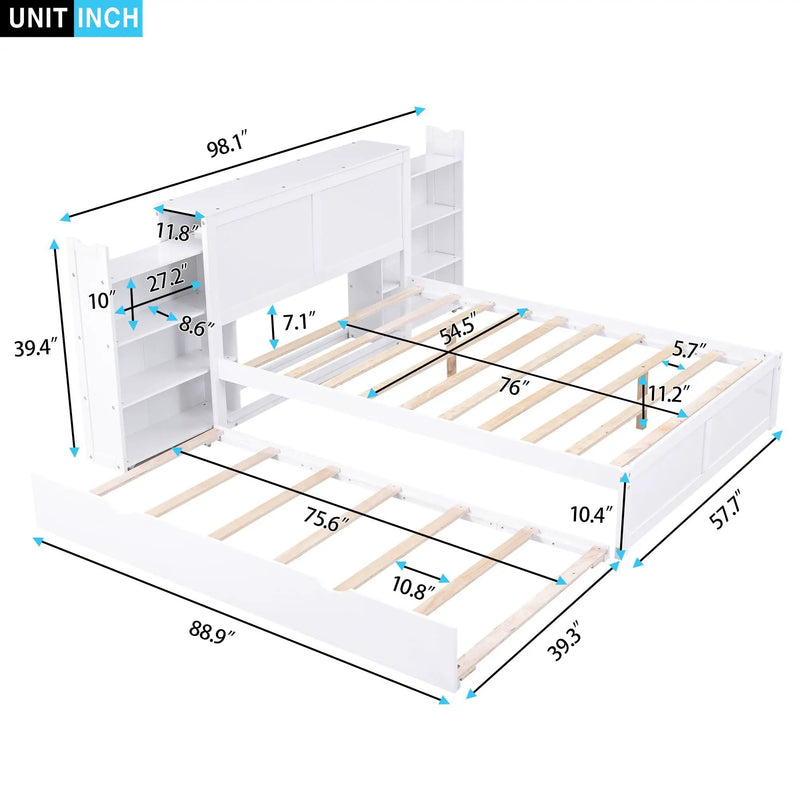 Storage Platform Bed With Pull Out Shelves And Trundle by HouseOfZazla