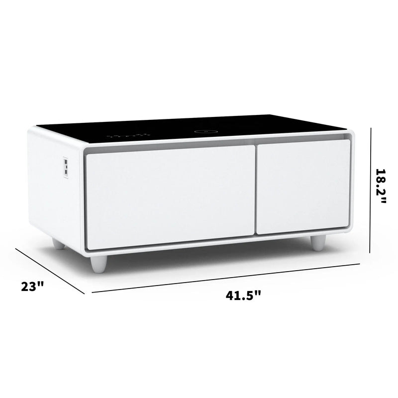 Modern Smart Coffee Table With Built-In Fridge - tooth Speaker, Wireless Charging, Touch Control Panel, USB Interface, Outlet Protection, Atmosphere Light by Unique Piece Furniture