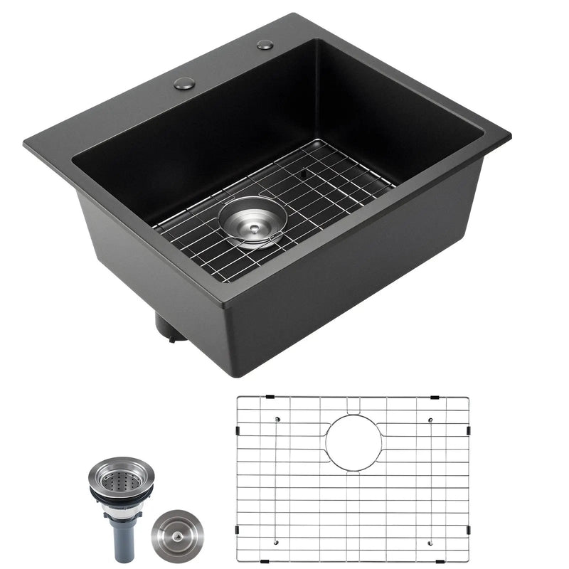 25 Inch Granite Kitchen Sink Top Mount Single Bowl Drop-In Basin for RV Bar by HouseOfZazla