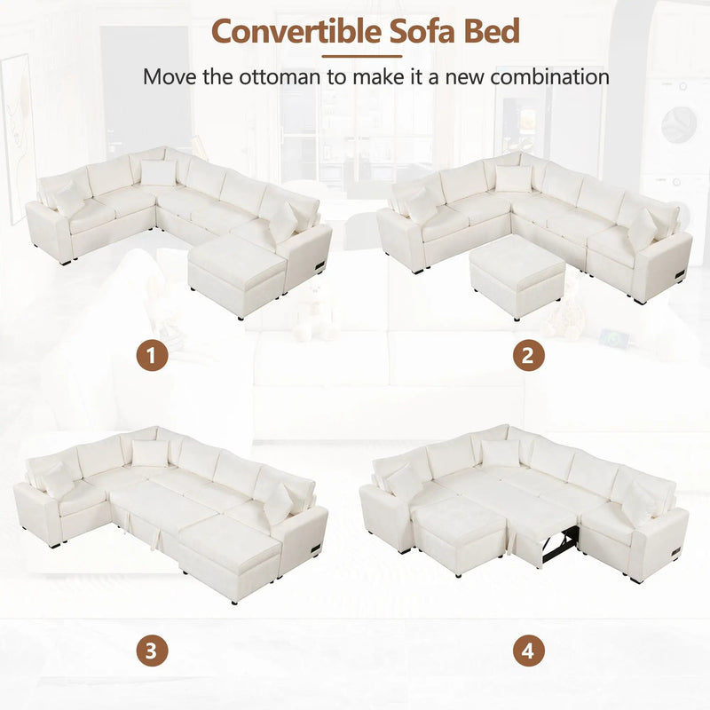 Sectional Sofa Pull-Out Sofa Bed Sleeper With A Storage Ottoman, Three Pillows And Charging Devices For Living Room by HouseOfZazla