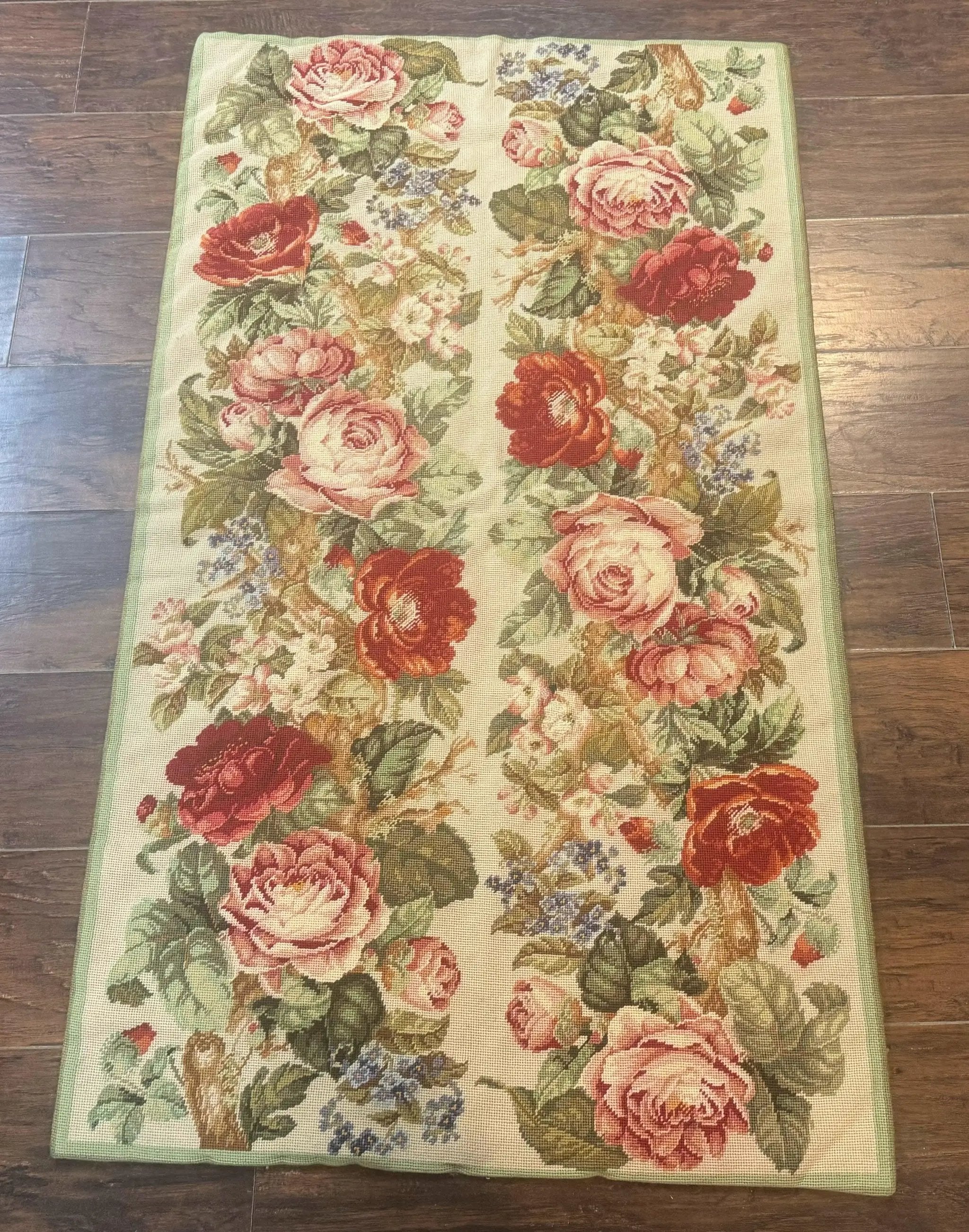 Small Needlepoint Rug 2.8 x 4.7, Floral, Vintage by Jewel Rugs