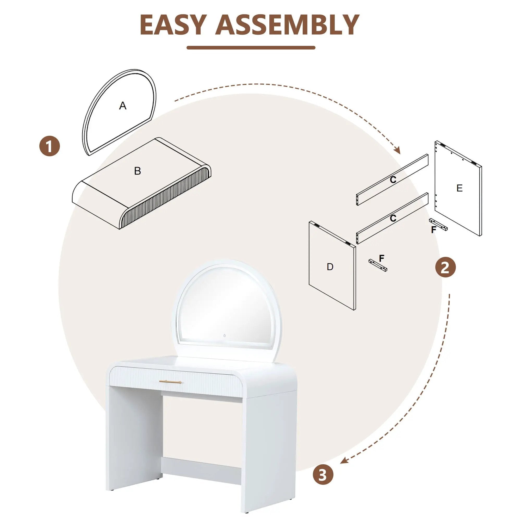 Makeup Vanity Table With Mirror Touch Screen Lighted Mirror, Dressing Table With Drawer For Bedroom - White by Unique Piece Furniture