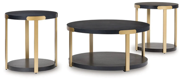 Shylore - Tables d'appoint gigognes (lot de 3) - Noir / Laiton