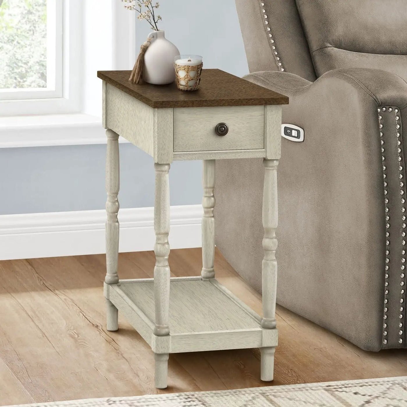 Accent End Table, 2 Tier, Storage Drawer, Traditional Stylish Design by Unique Piece Furniture