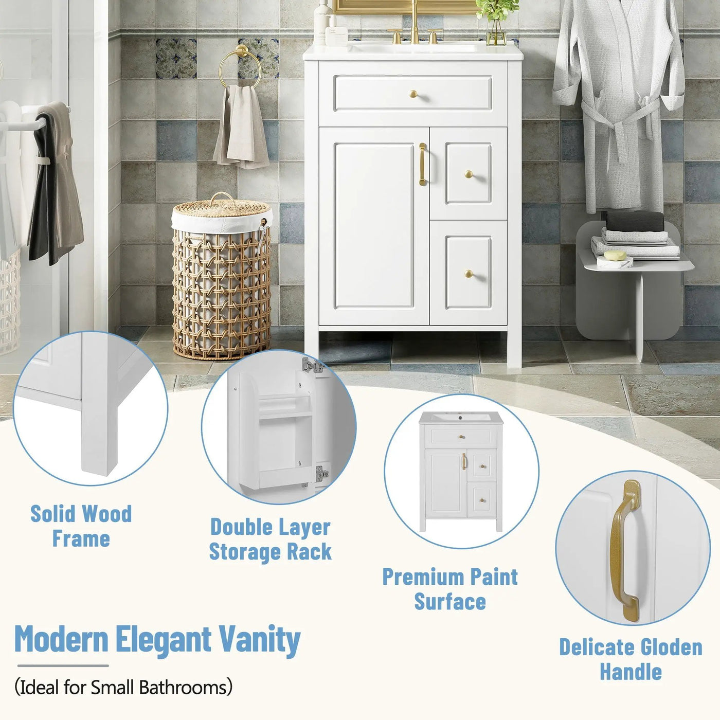 Elegant Bathroom Vanity With Ceramic Sink, Soft Close Doors And Drawers, Double Storage Racks by Unique Piece Furniture