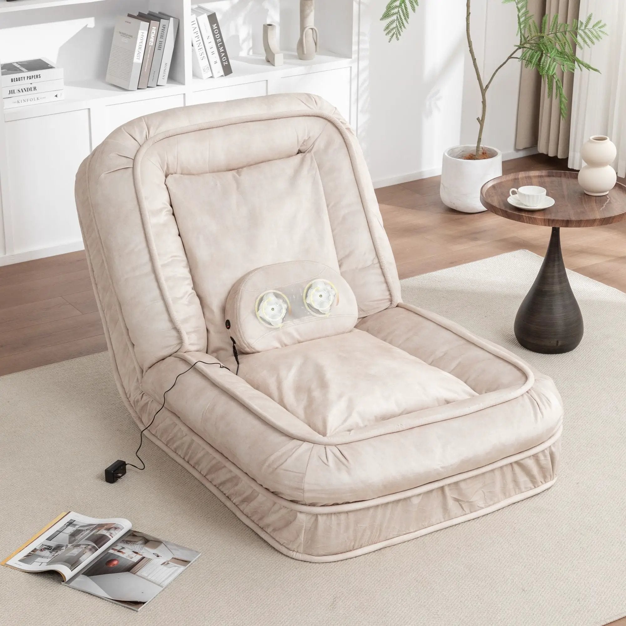 Upholstered Human Dog Bed And Pets, Bean Bag Floor Sofa With Massage Pillow, 5 Adjustable Positions & 2 Soft Pillows by Unique Piece Furniture