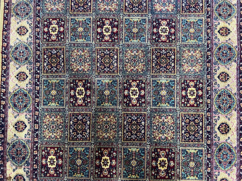 Indo Persian Silk Rug 4x6, Panel Design, Small Flowers, Hand Knotted, Fine Weave, Oriental Carpet 4 x 6, Vintage Area Rug, Beautiful Rug by Jewel Rugs