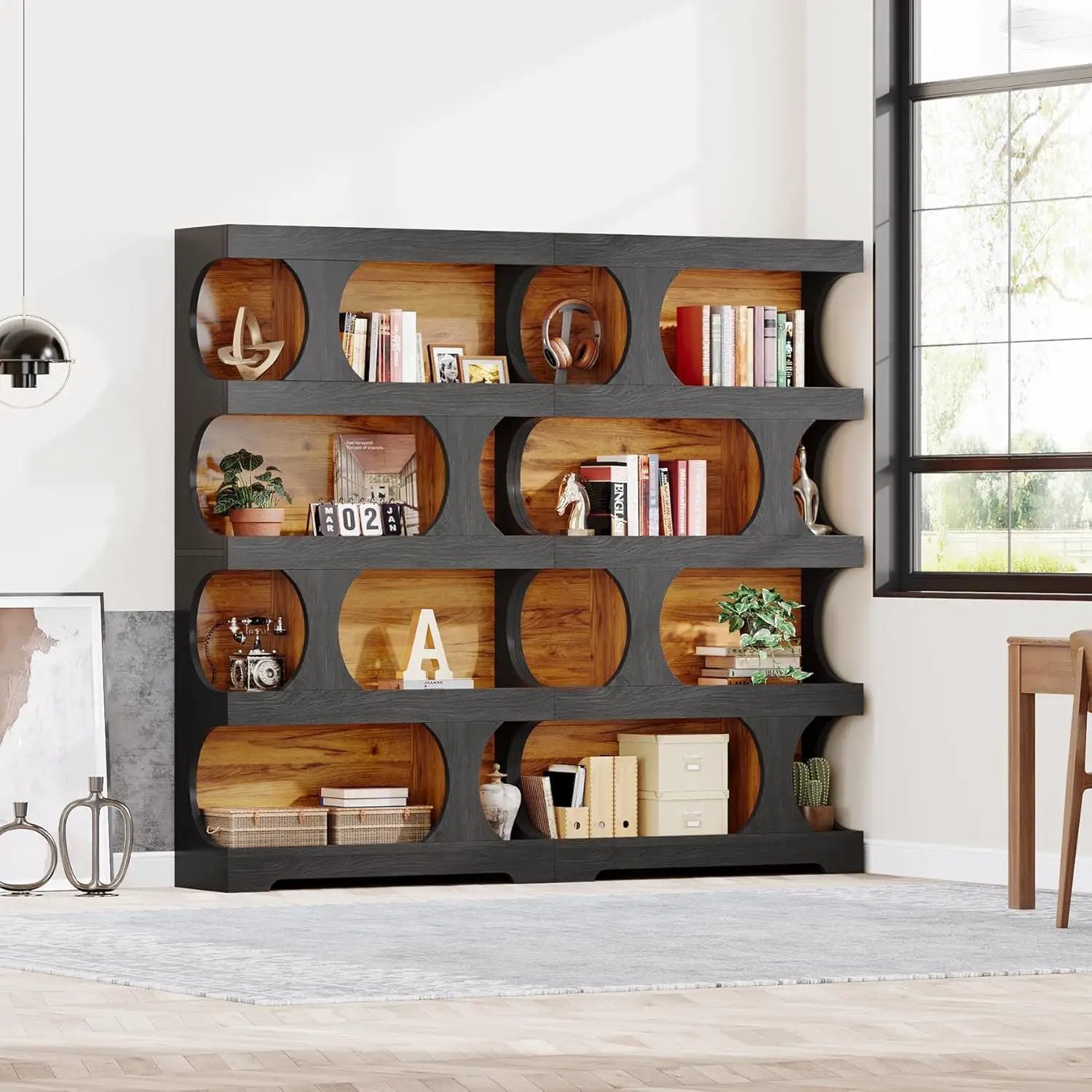 4 Tier S-Shaped Freestanding Storage Shelf For Living Room - Black / Brown by HouseOfZazla