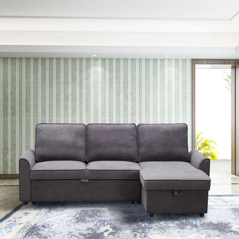 Modern Modular L-Shaped Sofa Bed with Chaise Dark Grey Linen by HouseOfZazla