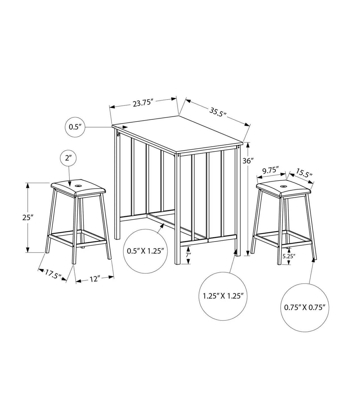 3 Piece Dining Set, Counter Height, Rectangular, Small, Contemporary & Modern by HouseOfZazla