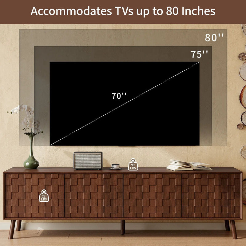 TV Stand With Soft Closing Hinges And Cable Management - Walnut by HouseOfZazla
