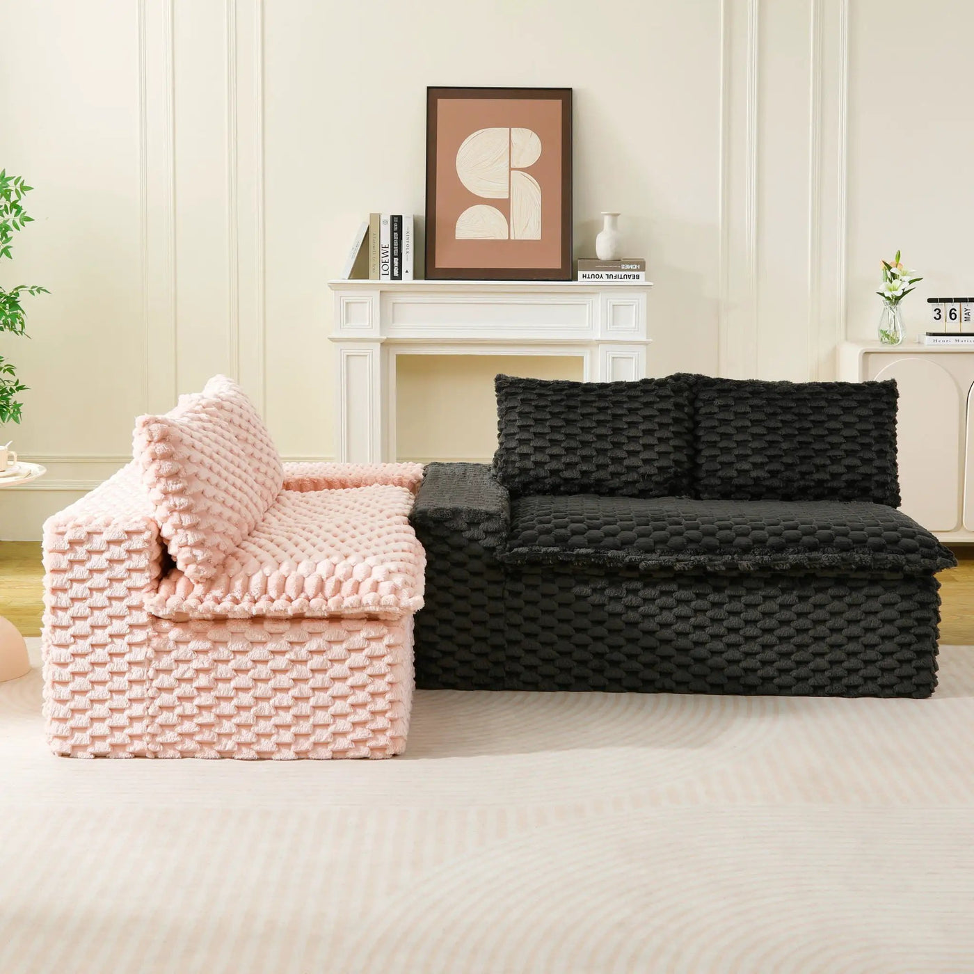 Multifunctional Sofa Pink Black, Fits 4 People by HouseOfZazla