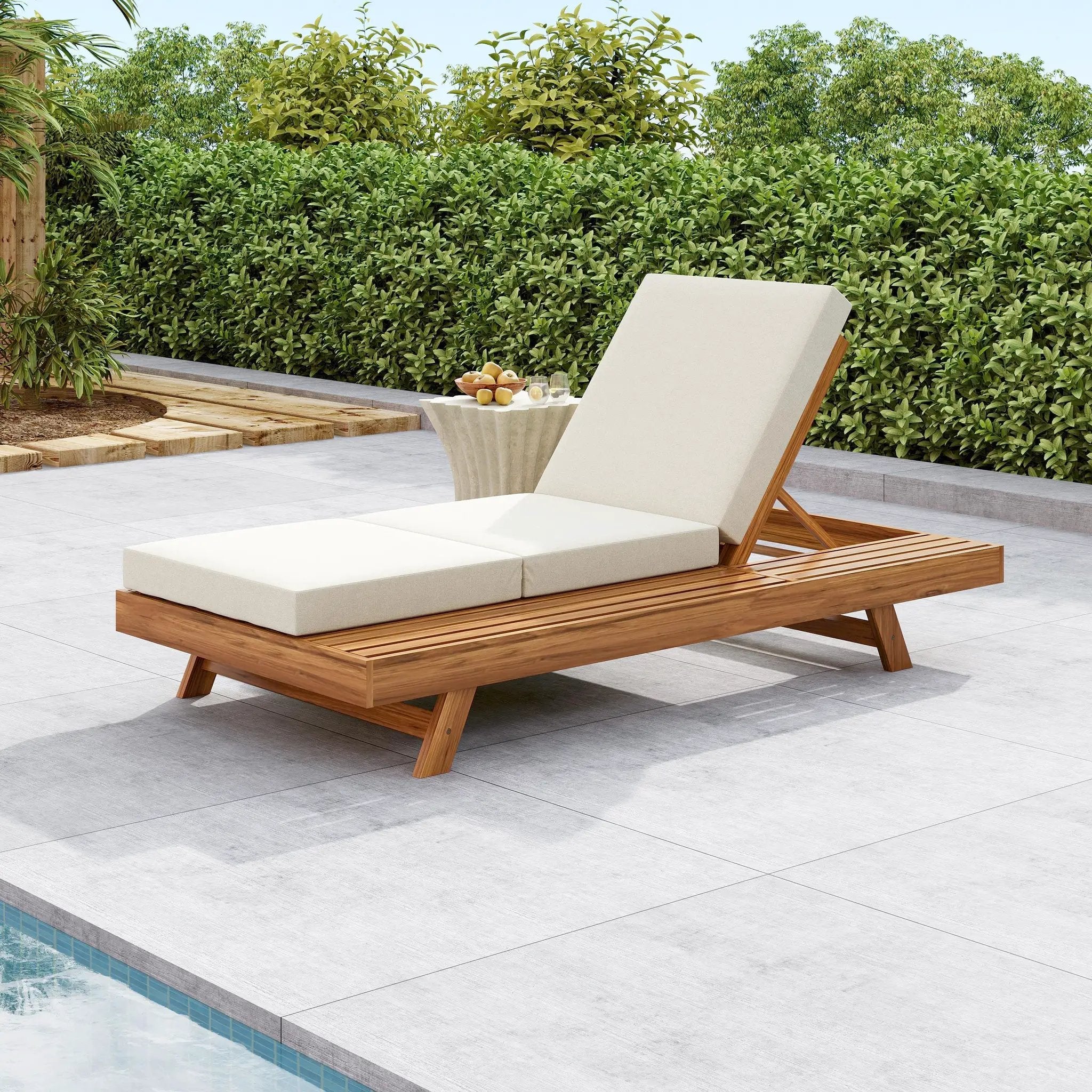 Lounge Chaise Set with Acacia Solid Wood and Cream Cushion by HouseOfZazla