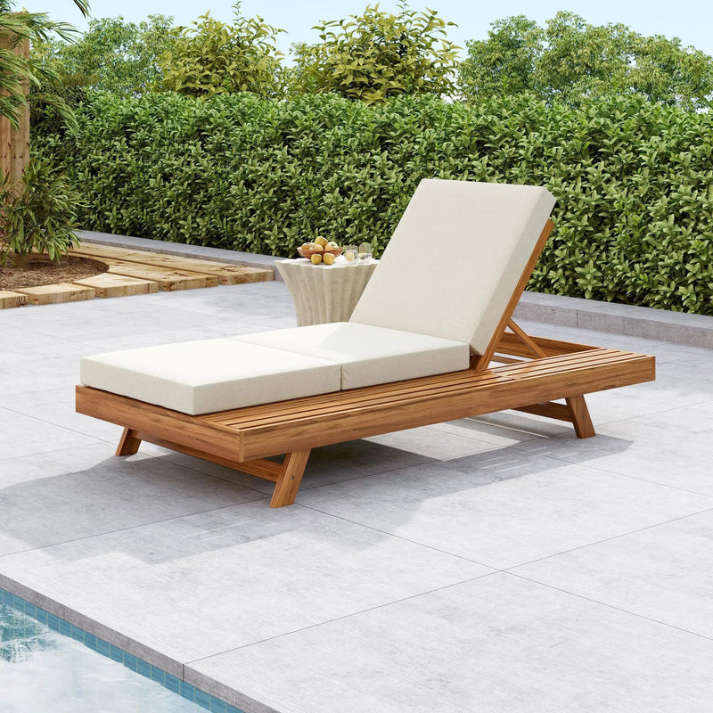 Lounge Chaise Set with Acacia Solid Wood and Cream Cushion by HouseOfZazla