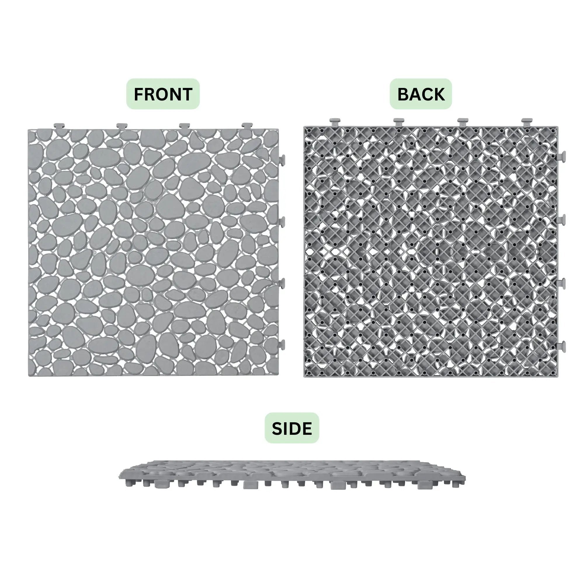 Interlocking Deck Tiles Plastic Waterproof Outdoor All Weather Anti-Slip Bathroom Shower Balcony Porch Strong Weight Capacity Upto 440 Lbs, Pebble Stone Pattern by HouseOfZazla