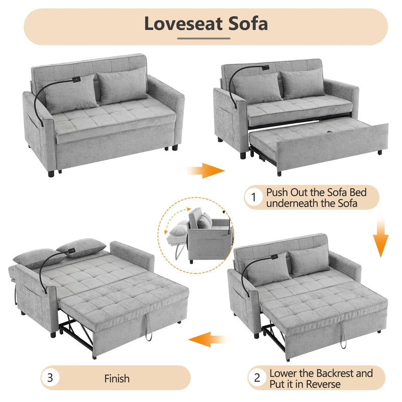 Pull-Out Sleeper Sofa With Reversible Backrest Cushion, Side Pockets, 2 USB Ports And A Phone Holder For Living Room by HouseOfZazla