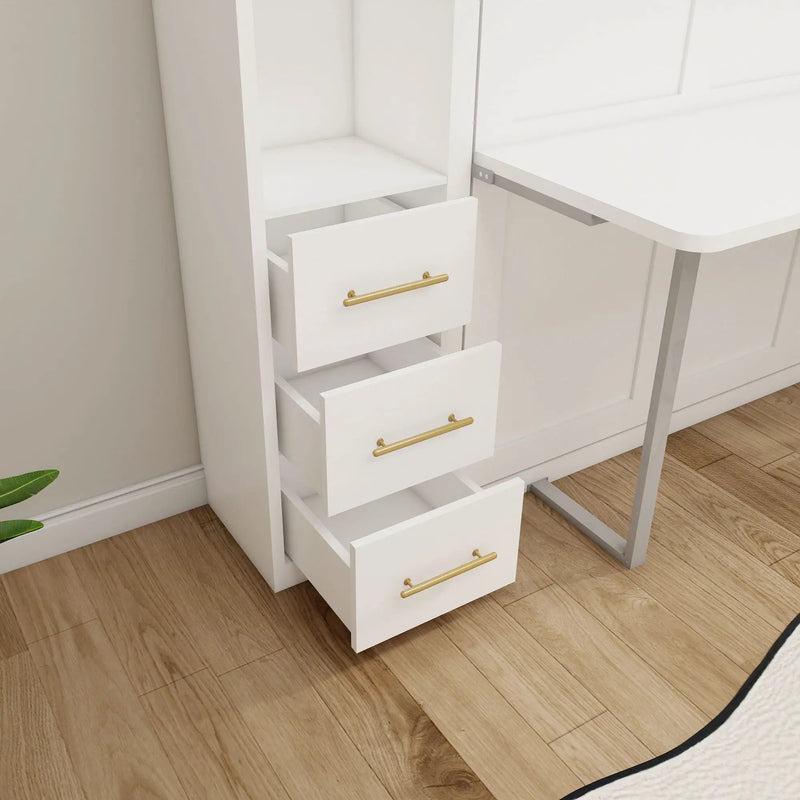 Queen Size Murphy Wall Bed With Side Storage Cabinets - White by HouseOfZazla