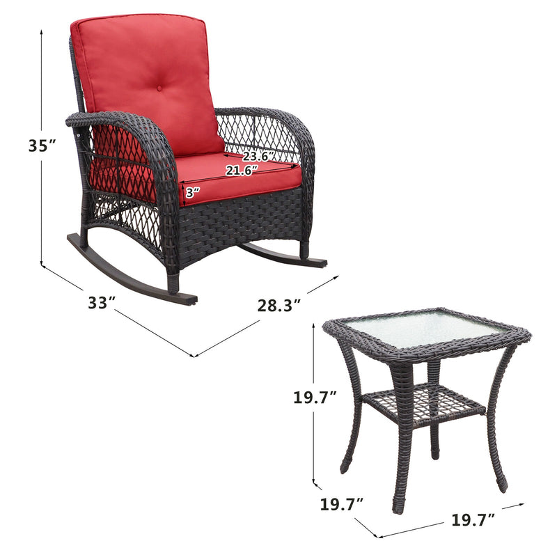 3 Pieces Outdoor Wicker Rocker Patio Bistro Set by HouseOfZazla