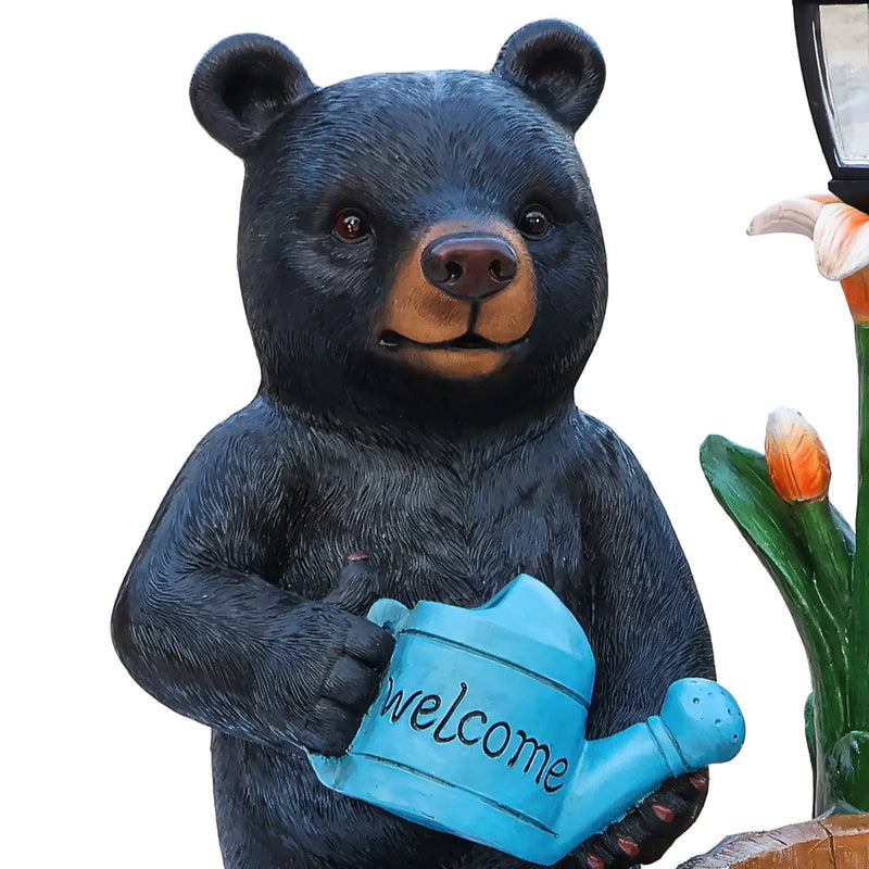 Standing Black Bear Garden Planter with Decorative Solar Lantern by HouseOfZazla