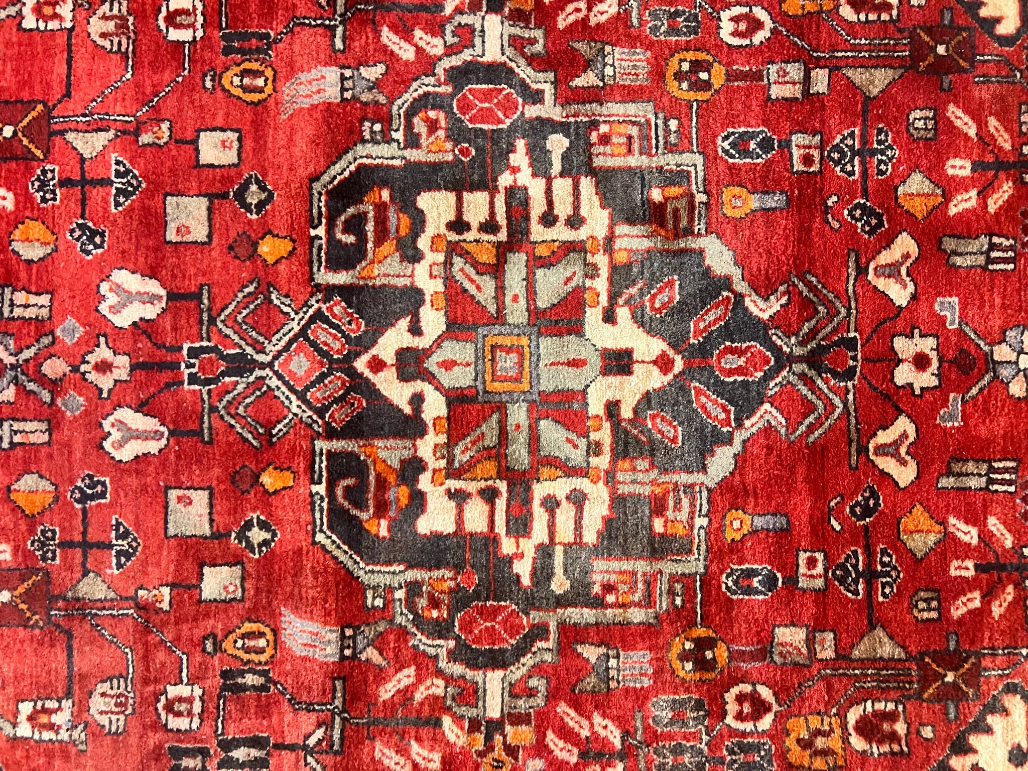 Antique Persian Tribal Rug 4 x 8, Geometric Medallion, Boho Rug, Wool Handmade Rug, Red 4x8 Rug, Persian Hamadan Rug by Jewel Rugs