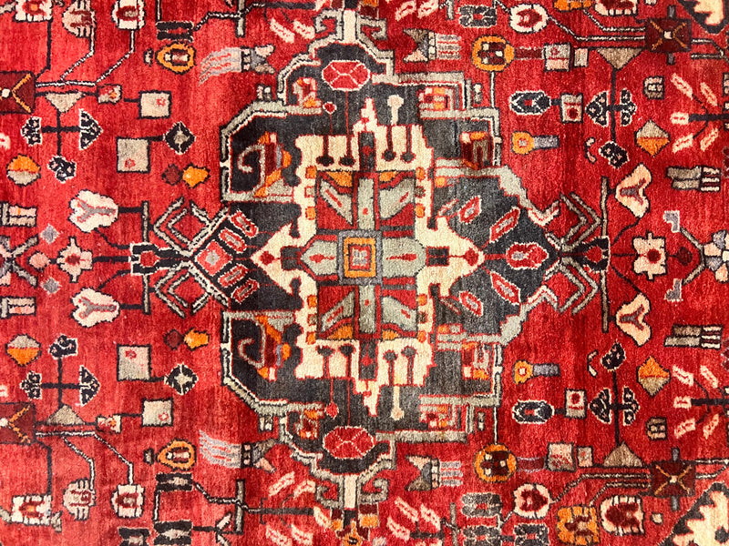 Antique Persian Tribal Rug 4 x 8, Geometric Medallion, Boho Rug, Wool Handmade Rug, Red 4x8 Rug, Persian Hamadan Rug by Jewel Rugs