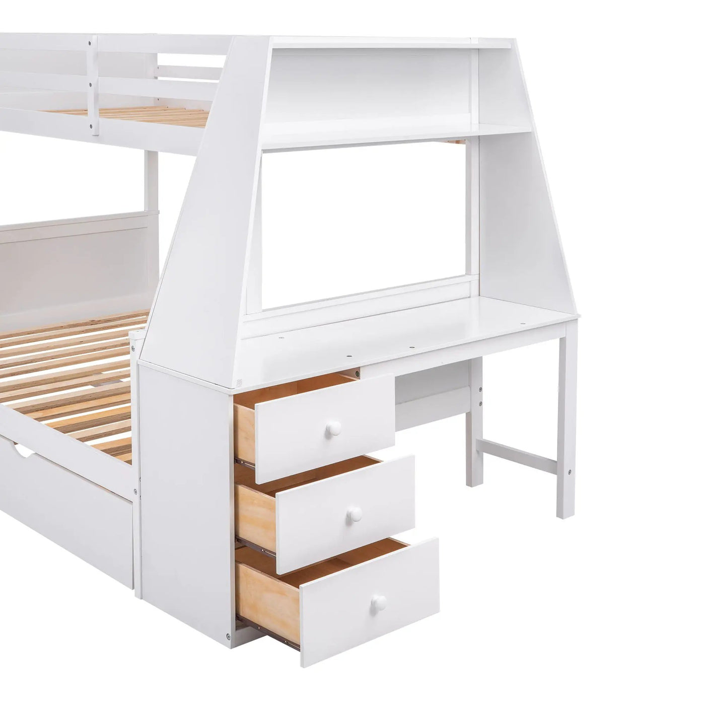 Bunk Bed With Trundle And Built In Desk, 3 Storage Drawers And Shelf by HouseOfZazla