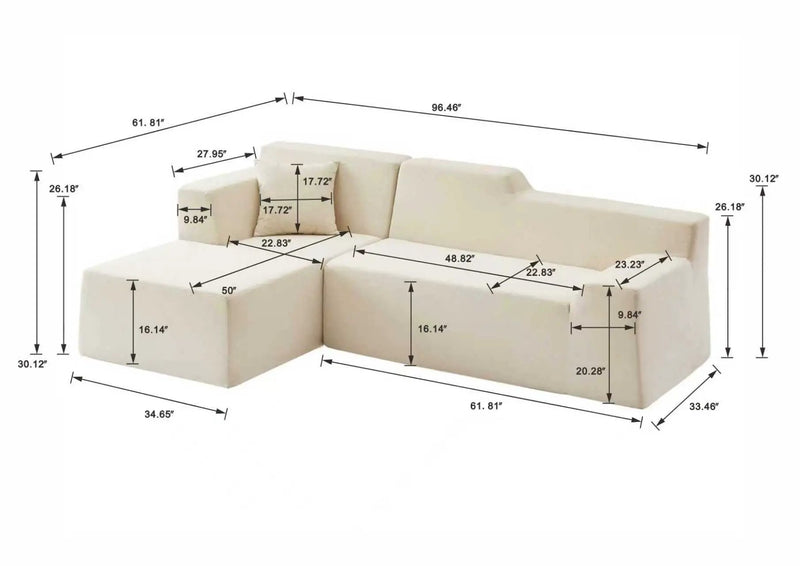Modern Minimalist L-Shaped Corduroy High Back Sofa by HouseOfZazla