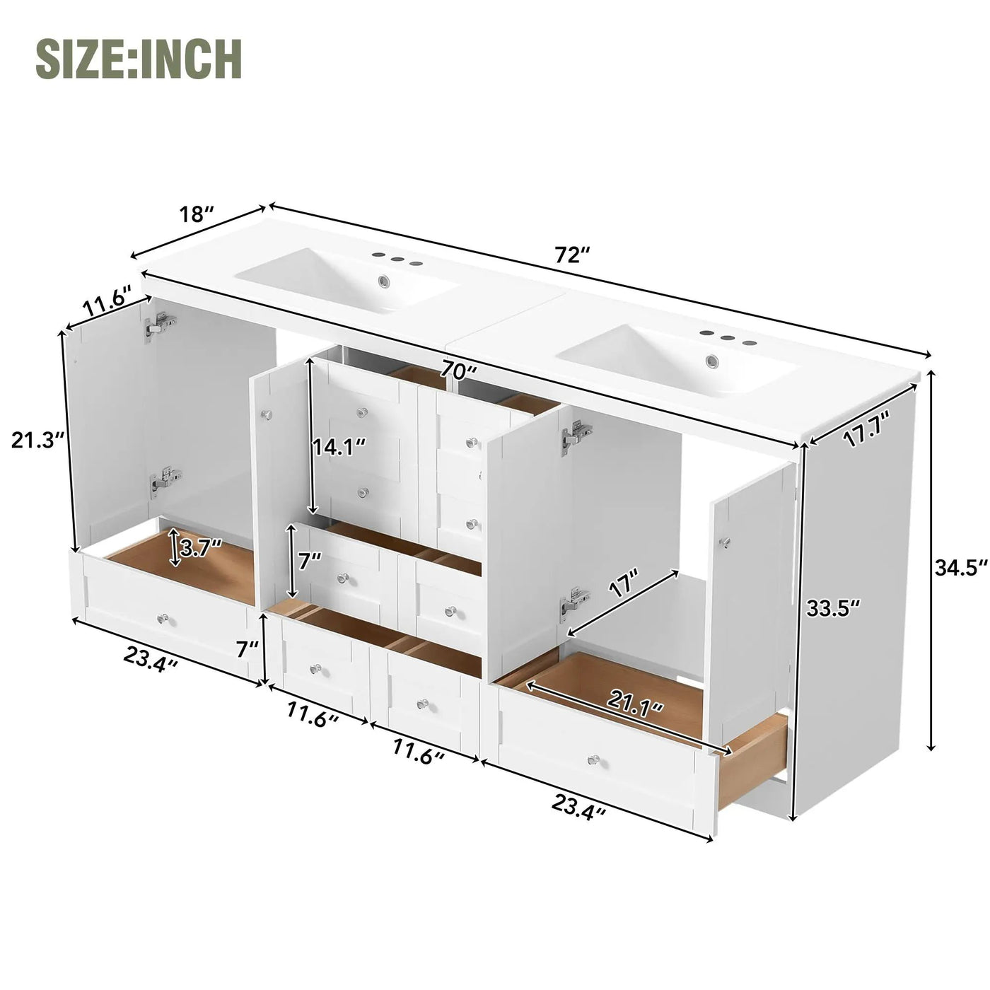 Shaker Free Standing Bathroom Vanity Cabinet & Sink, Soft Close Drawers, Soft Close Doors by Unique Piece Furniture