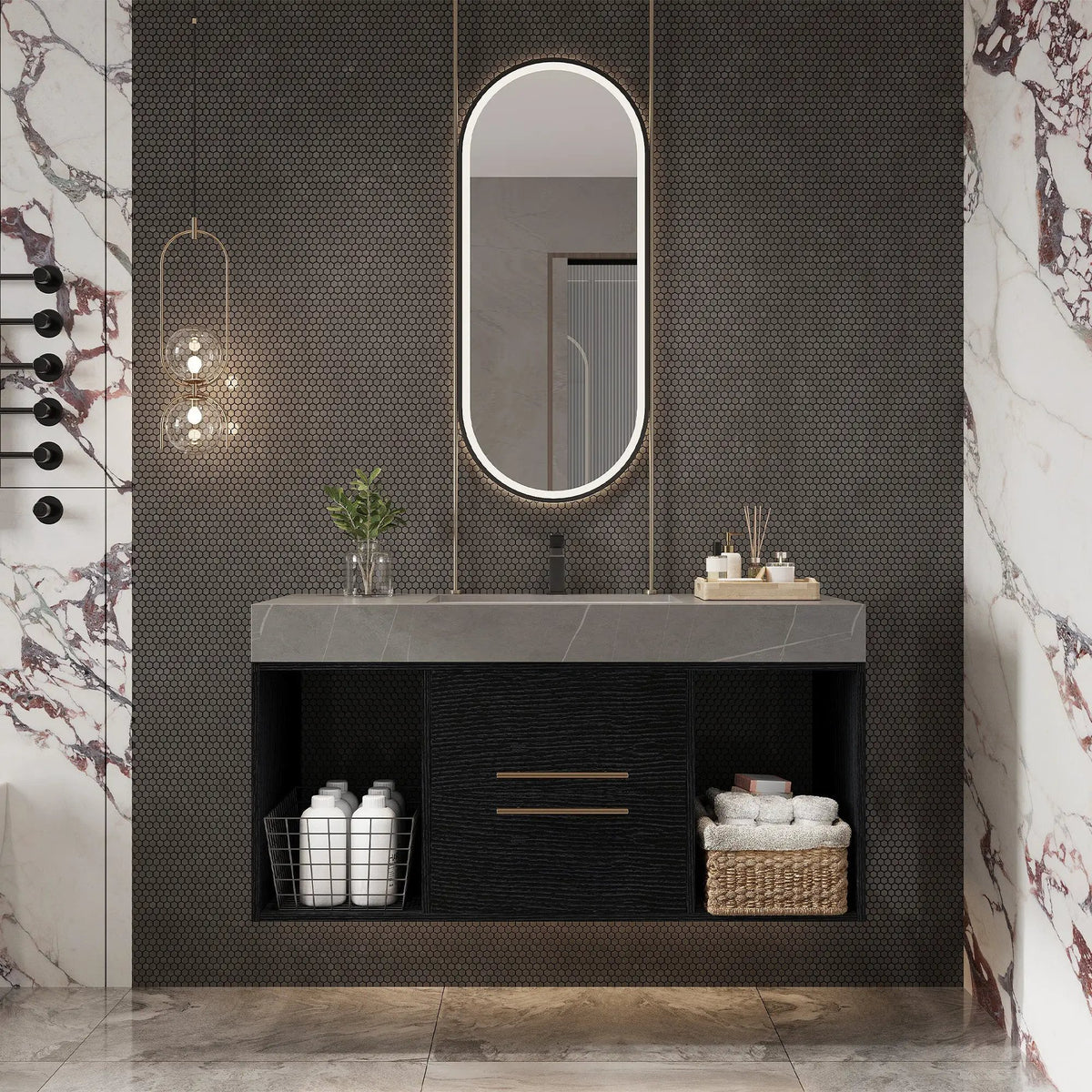 39.4 Inches Single Contemporary Floating Bathroom Vanity