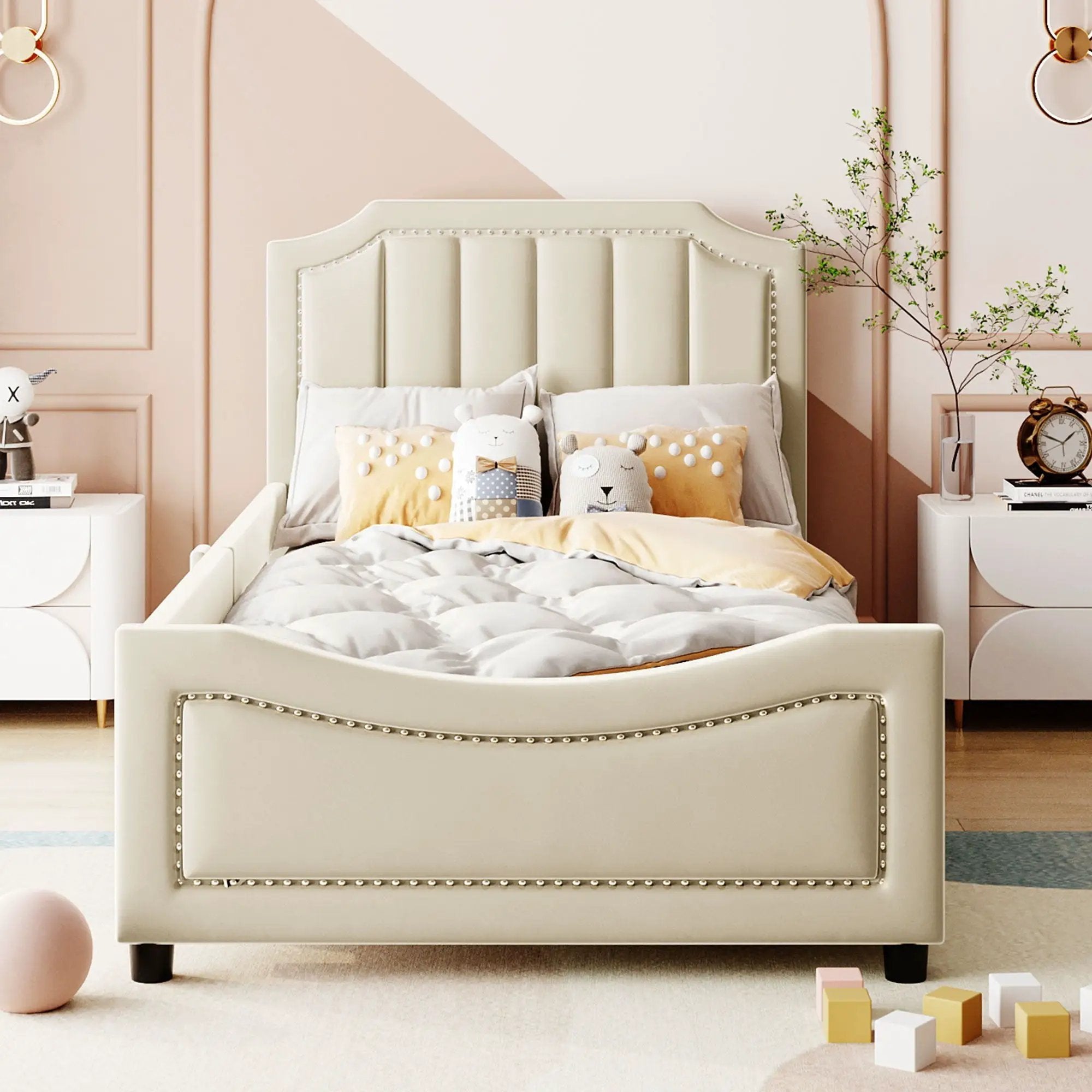 Upholstered Daybed With Classic Stripe Shaped Headboard by Unique Piece Furniture