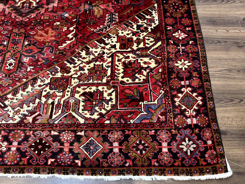 Persian Heriz Rug 8x11, Geometric Design, Red & Cream by Jewel Rugs