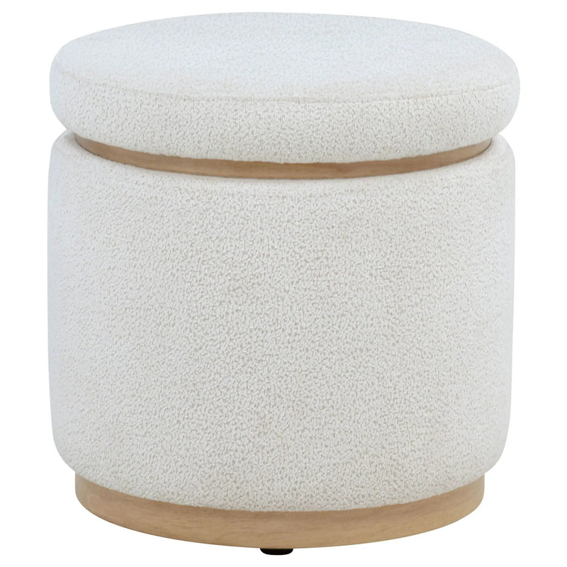 Remuda Boucle Upholstered Round Storage Ottoman Ivory by Unique Piece Furniture