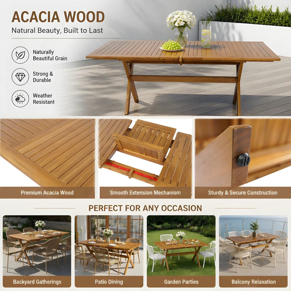 7 Pieces Acacia Wood Outdoor Dining Set by HouseOfZazla