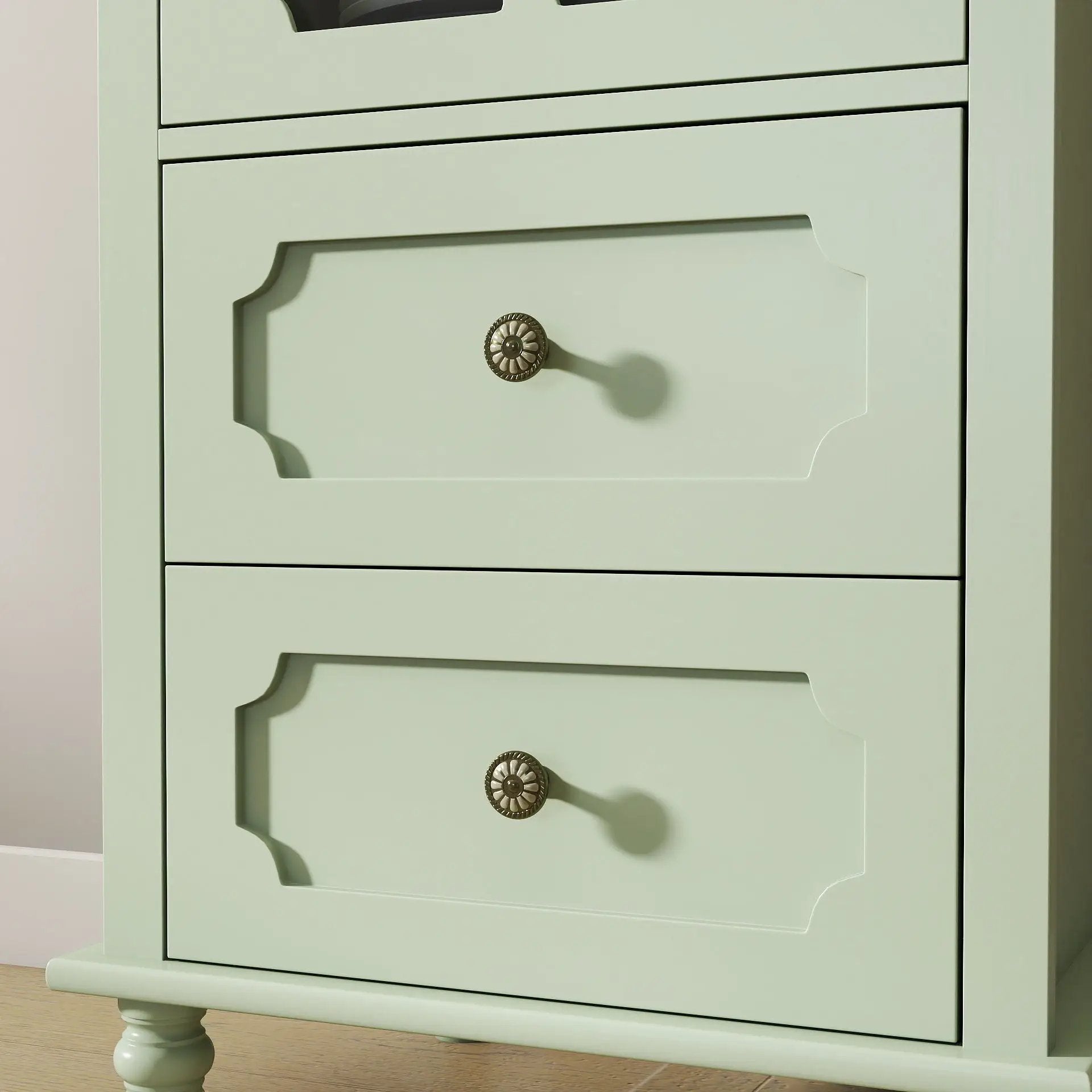 Minimalism Buffet Cabinet With Glass Doors And Double Drawer